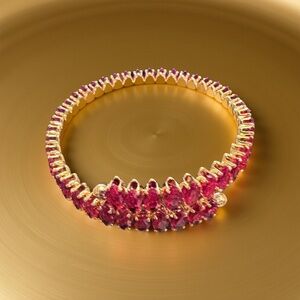 B014  Red Gemstone   Ruby-Inspired Eternity  Gold plated Tennis Bracelet